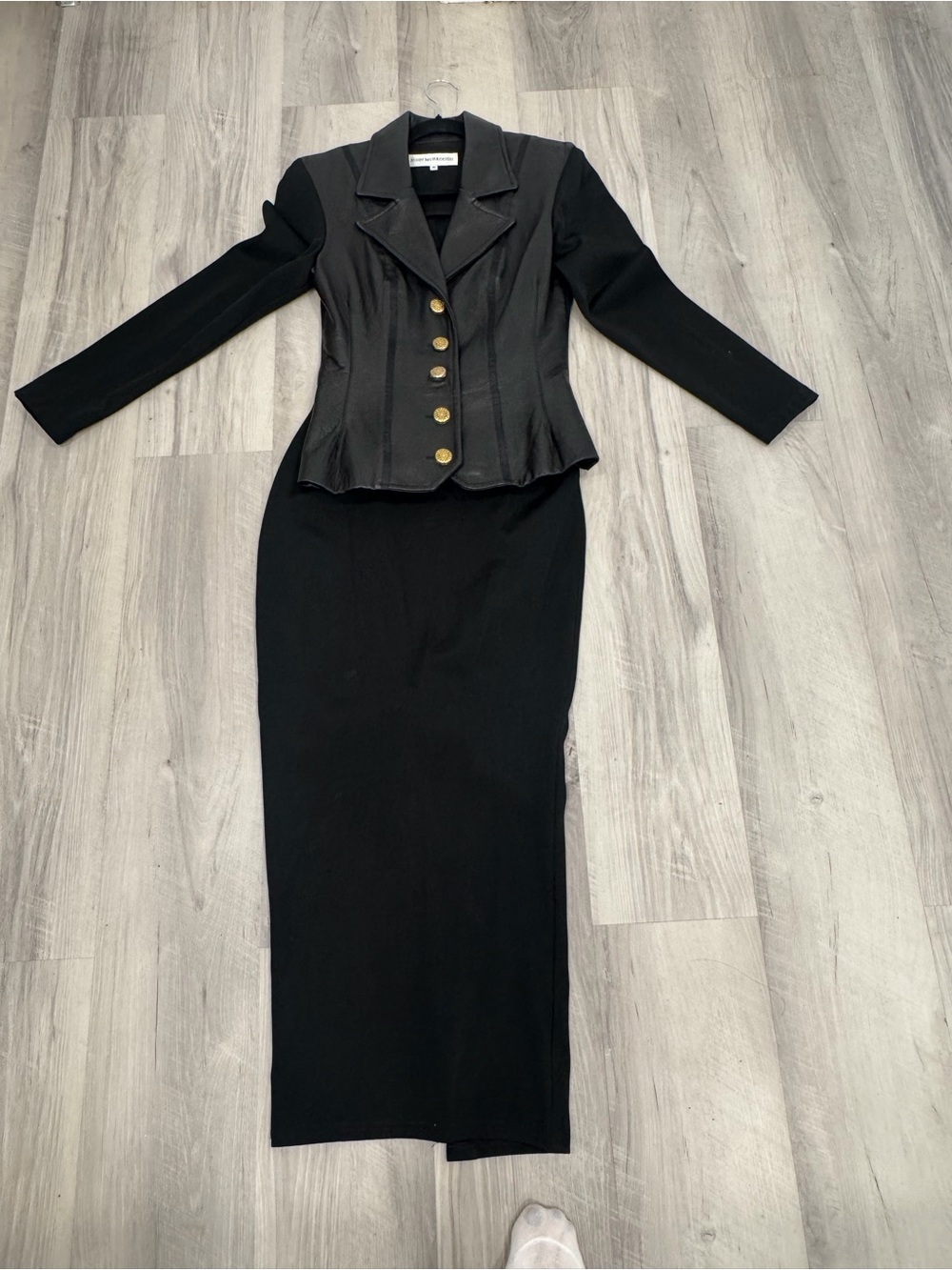 Classic Black Maxi Skirt with Tailored Jacket  - Black